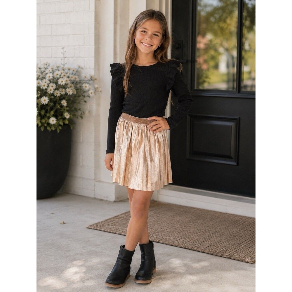 Paisley Lane Girls Metallic Gold Faux Leather Pleather Skirt Holiday Party 8
